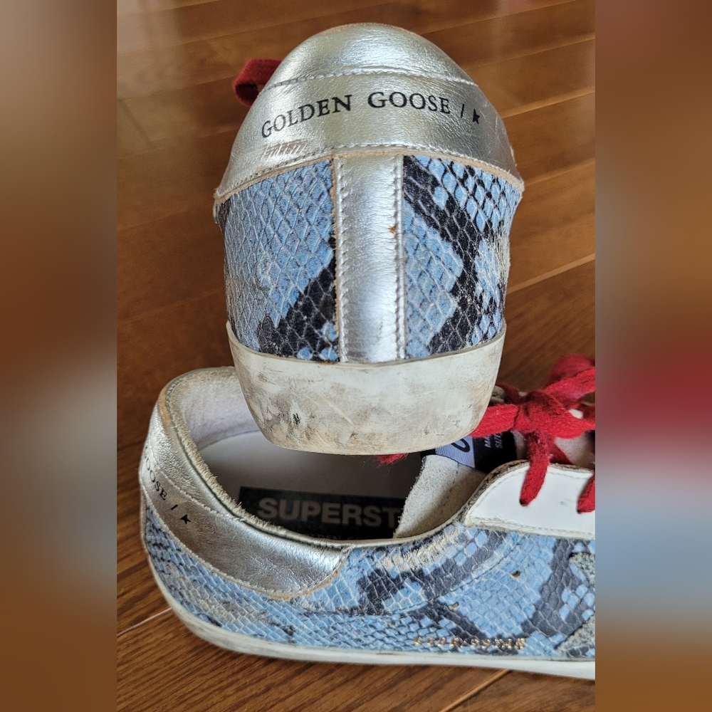 Golden Goose Superstar Light Blue and Gray Python-Effect Sneakers. - Picture 4 of 13